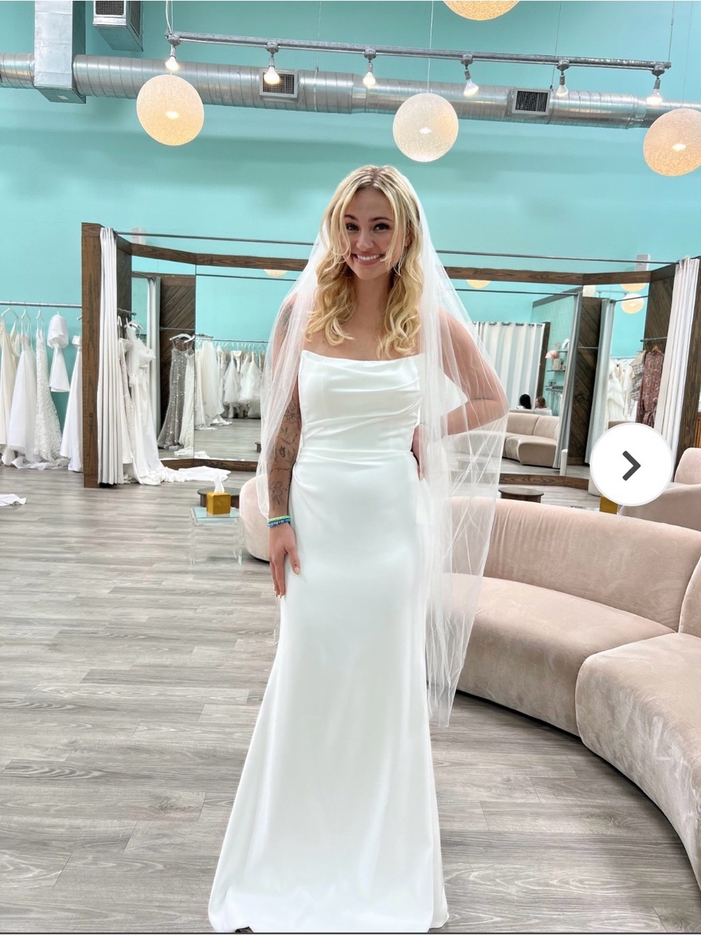 Elegant White Satin Bridal Gown with Straight Neckline